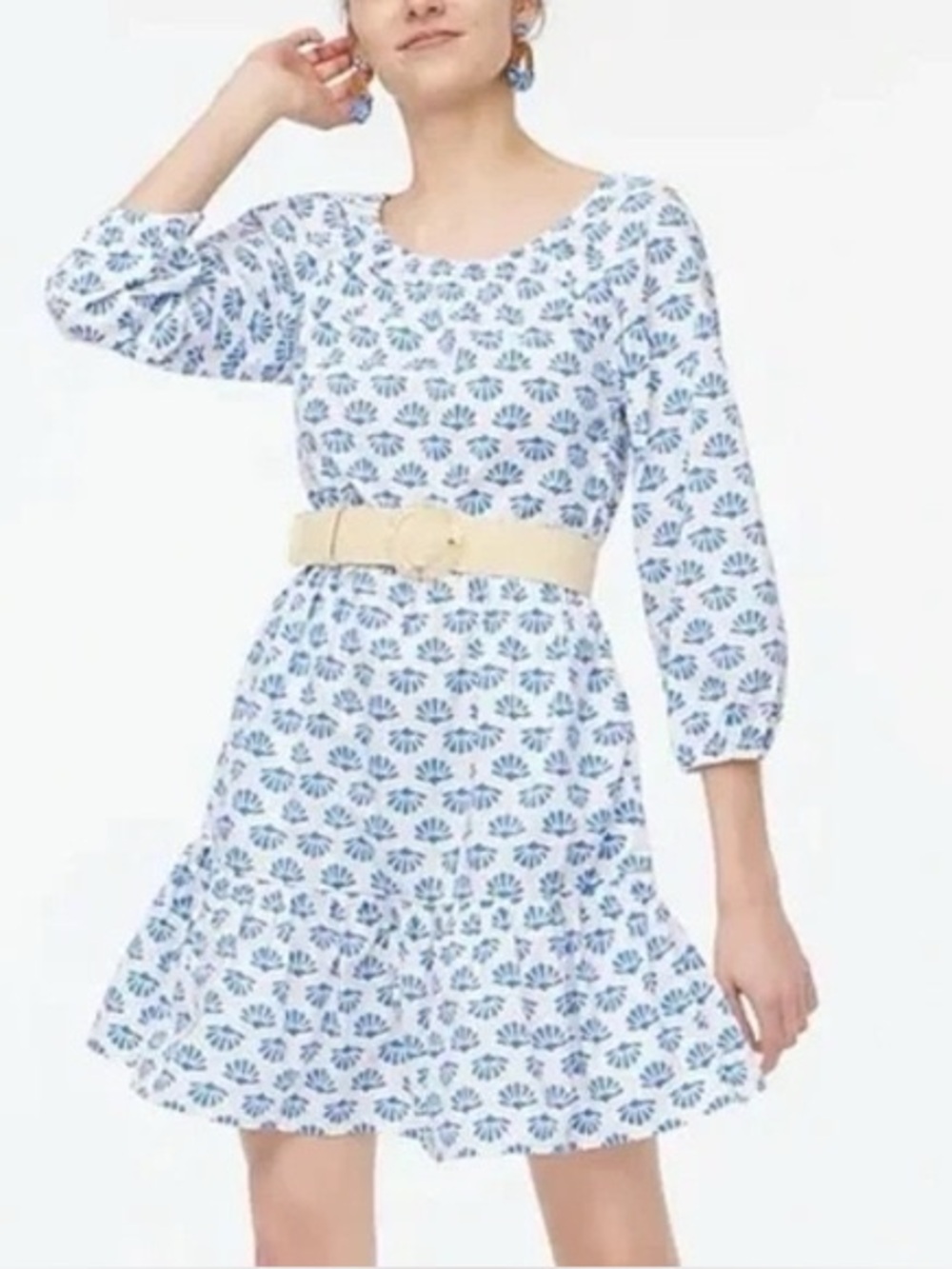 J. Crew White Mini Dress with Blue Floral Print